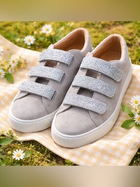 Glitter Strap Sneakers - Silver Gray